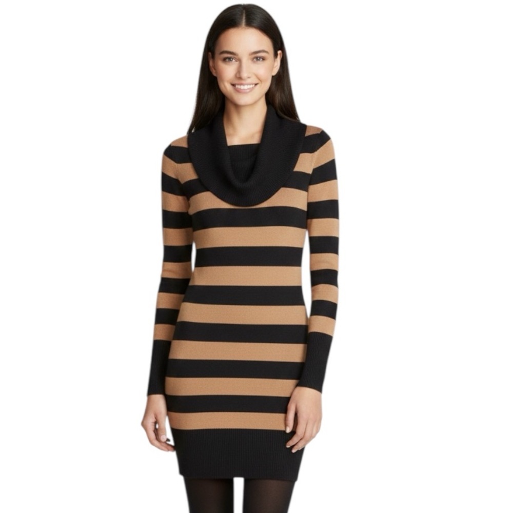 French Connection Vintage Striped Bambi Cowl Neck Tunic Sweater Dress Knit Top L - Picture 4 of 16